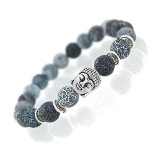SILVER BUDDHA BLUE STONE BEAD BRACELET - 4 CHARMS